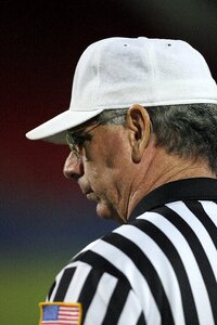 Striped white hat focus