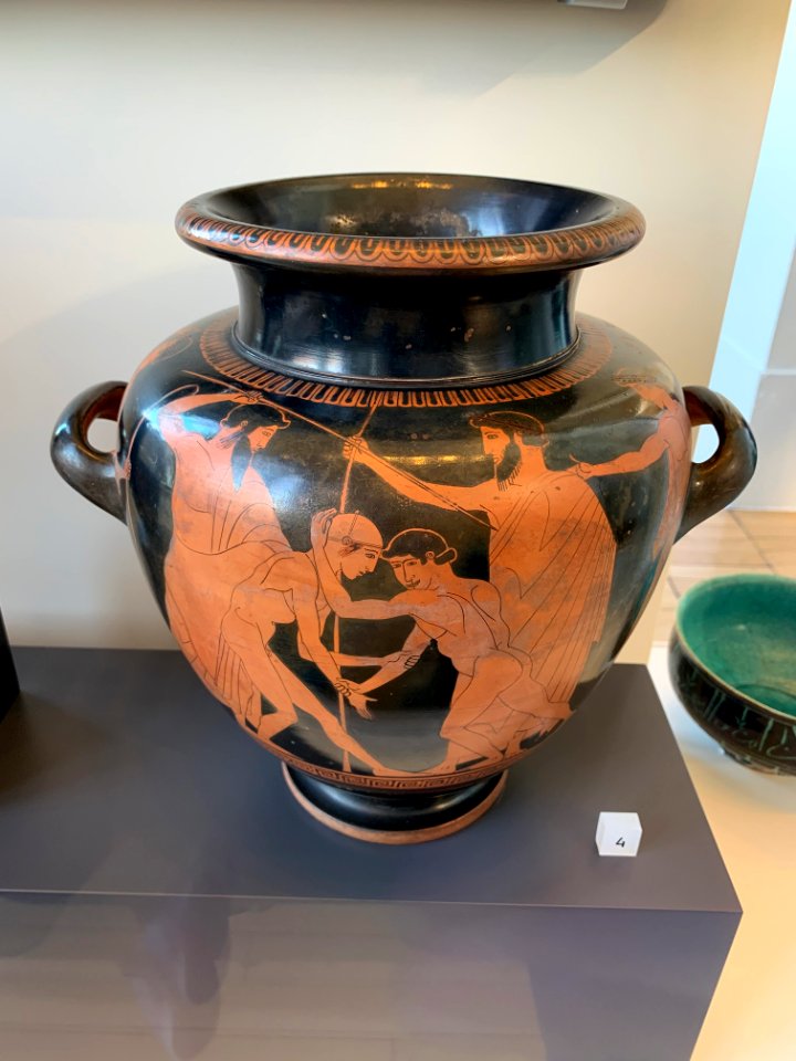 Red-figure stamnos with wrestlers, Athens, follower of Makron, c480-460 BC