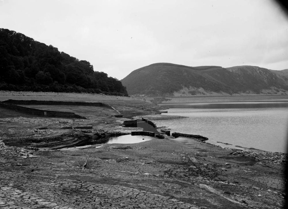 Remains of a house visible in an Elan Valley reservoir (1294236)