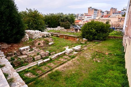 Remains of the East Colonnade of the Roman Agora on Pelopida Street on November 12, 2019