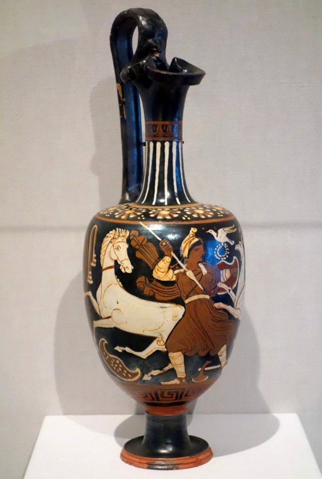 Red-figure Oinochoe with an Arimaspian fighting a griffin, Baltimore Painter, South Italian, Apulia, c. 325 BC, terracotta - California Palace of the Legion of Honor - DSC07710