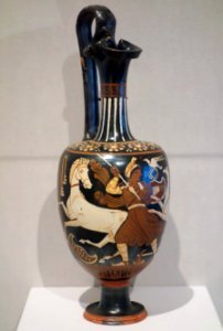 Red-figure Oinochoe with an Arimaspian fighting a griffin, Baltimore Painter, South Italian, Apulia, c. 325 BC, terracotta - California Palace of the Legion of Honor - DSC07710