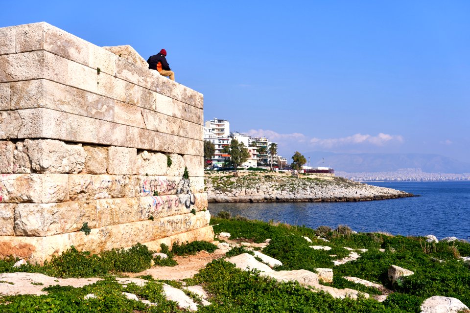 Remains of a tower from the Conon Walls (Akti Theistokleous, Piraeus) on 22 February 2019