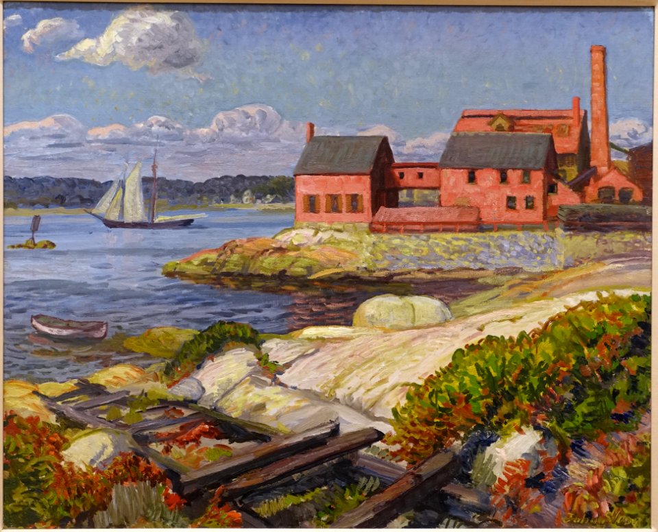 Red Warehouses at Gloucester, by John Sloan, c. 1914, oil on canvas - Cape Ann Museum - Gloucester, MA - DSC01478