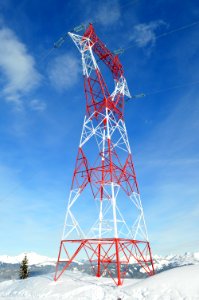 Red-and-white electricity pylon Les Carroz