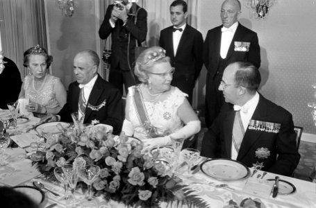 Regeringsdiner in Hotel de Wittebrug , v.l.n.r. mevrouw Luns, president Bourguib, Bestanddeelnr 919-3310