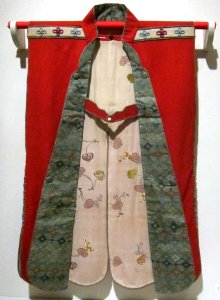 Red surcoat (jinbaori) with floral design, late 19th century, Japan, Clark Center