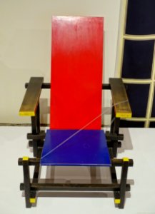 Red-Blue Armchair by Gerrit Thomas Rietveld, 1918 (this example 1960s), wood - Montreal Museum of Fine Arts - Montreal, Canada - DSC08989 photo