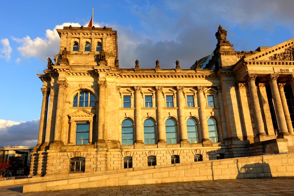 Reichstag (building) architecture from west - Berlin, Germany - DSC09654