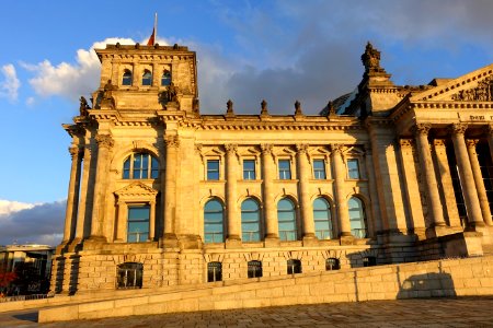 Reichstag (building) architecture from west - Berlin, Germany - DSC09654