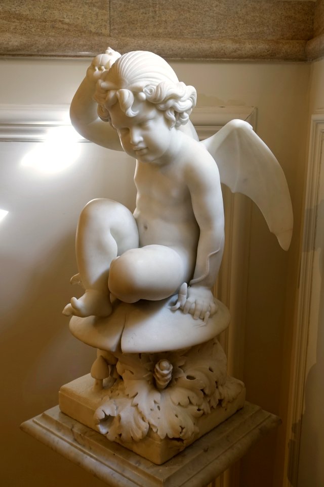 Puck by Harriet Goodhue Hosmer, view 2, modeled 1854, carved before 1865, marble - Addison Gallery of American Art - Phillips Academy Andover - Andover, Massachusetts - DSC05278