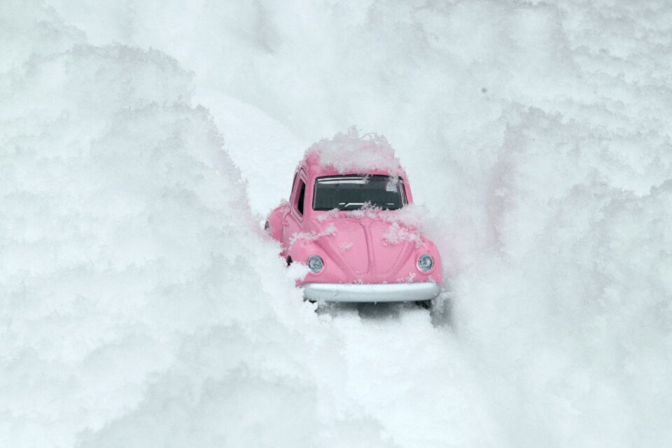 Pink snow snowy road