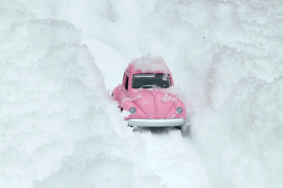 Pink snow snowy road photo