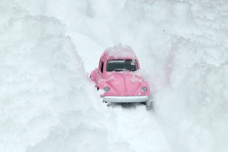 Pink snow snowy road