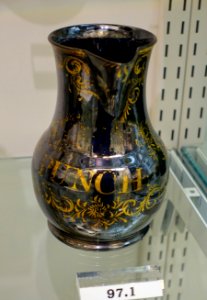 Punch jug, Staffordshire, England, 1755-1765, blackware, gilding, HD 97.1 - Flynt Center of Early New England Life - Deerfield, Massachusetts - DSC04450