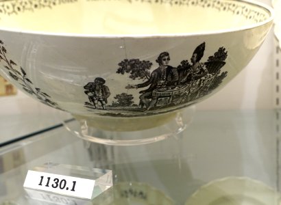 Punch bowl for John Janston, Josiah Wedgwood, c. 1780, transferware (creamware), HD 1130.1, view 1 - Flynt Center of Early New England Life - Deerfield, Massachusetts - DSC04587