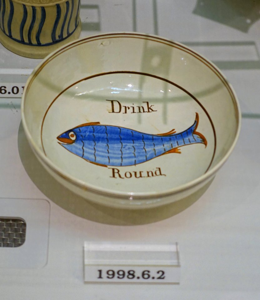 Punch bowl, Yorkshire or Staffordshire, England, c. 1780, pearlware, underglaze enamel oxides, HD 1998.6.2 - Flynt Center of Early New England Life - Deerfield, Massachusetts - DSC04640