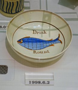 Punch bowl, Yorkshire or Staffordshire, England, c. 1780, pearlware, underglaze enamel oxides, HD 1998.6.2 - Flynt Center of Early New England Life - Deerfield, Massachusetts - DSC04640