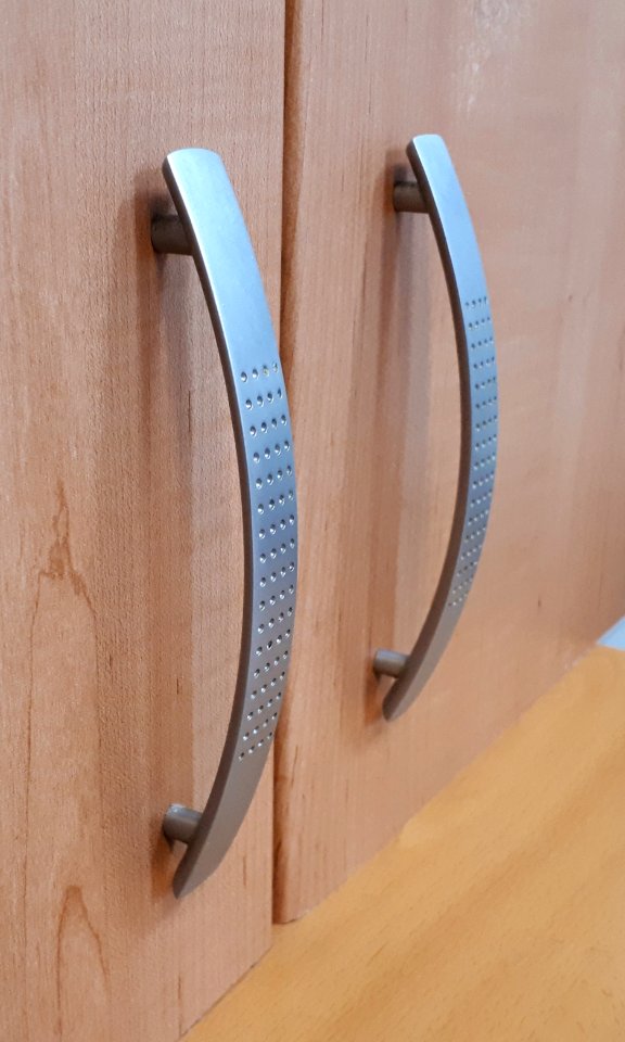 Punctured rectangled gray metallic kitchen cabinet handle - C