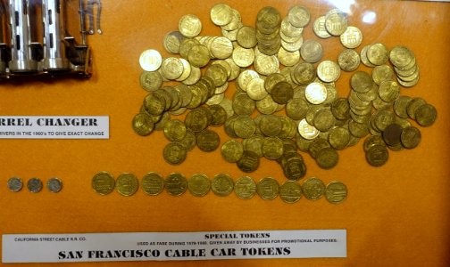 Promotional tokens, 1978-1980 - San Francisco Cable Car Museum - San Francisco, CA - DSC04038