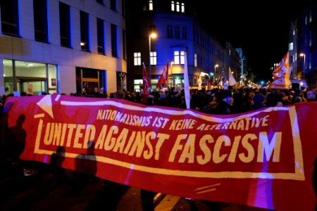 Protest in front of FDP headquarter after Thuringia prime minister election 2020-02-05 23