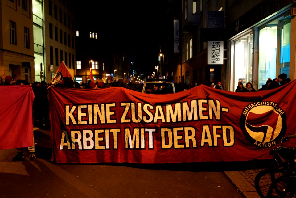 Protest in front of FDP headquarter after Thuringia prime minister election 2020-02-05 31