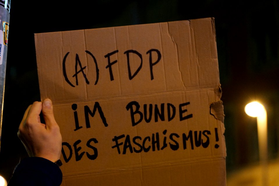 Protest in front of FDP headquarter after Thuringia prime minister election 2020-02-05 42