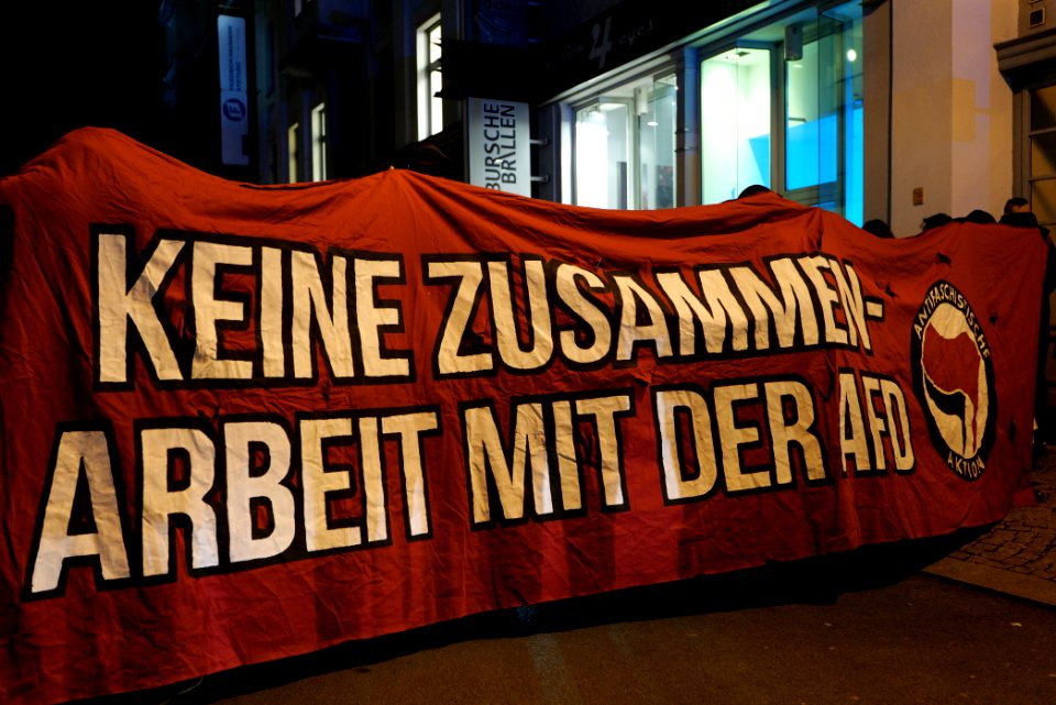 Protest in front of FDP headquarter after Thuringia prime minister election 2020-02-05 30