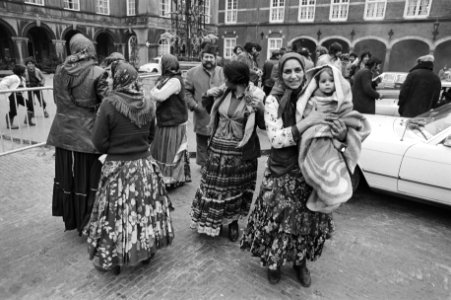 Protest van zigeuners met hun caravans op het Binnenhof i Den Haag tegen het pol, Bestanddeelnr 931-2137