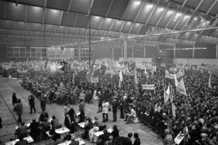 Protestdemonstratie van onderwijzers tegen onderwijsbeleid regering in Irenehal , Bestanddeelnr 925-1907