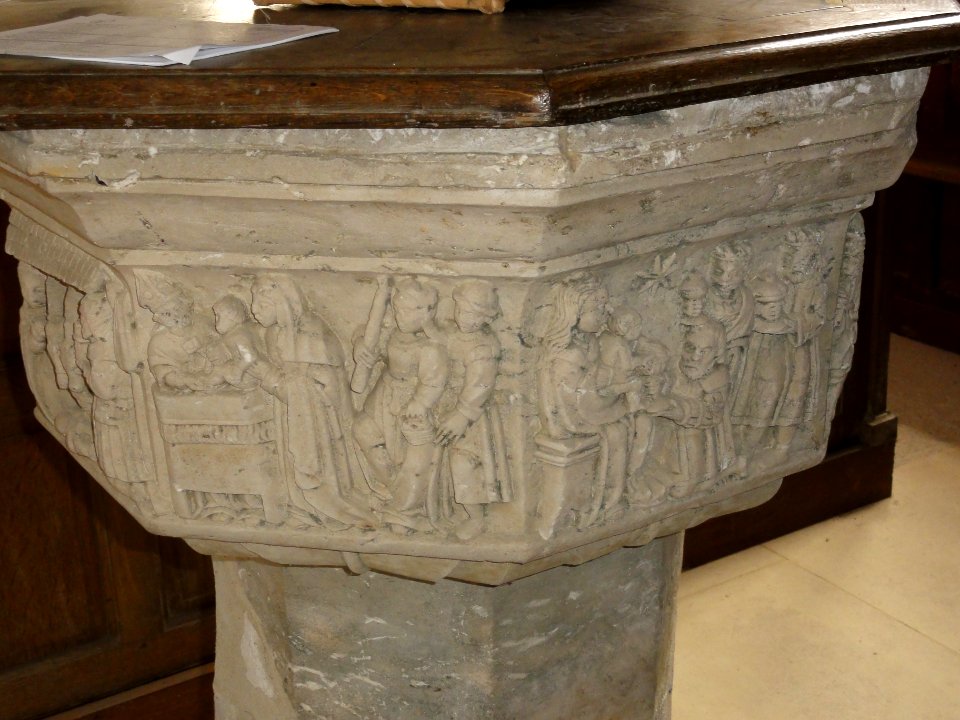 Raffetot (Seine-Mar.) église, fonts baptismaux (02)