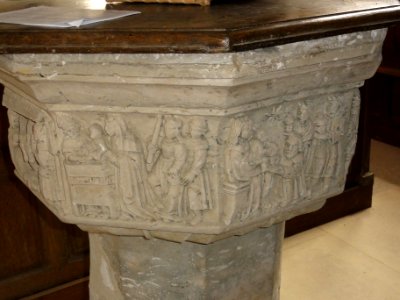 Raffetot (Seine-Mar.) église, fonts baptismaux (02)