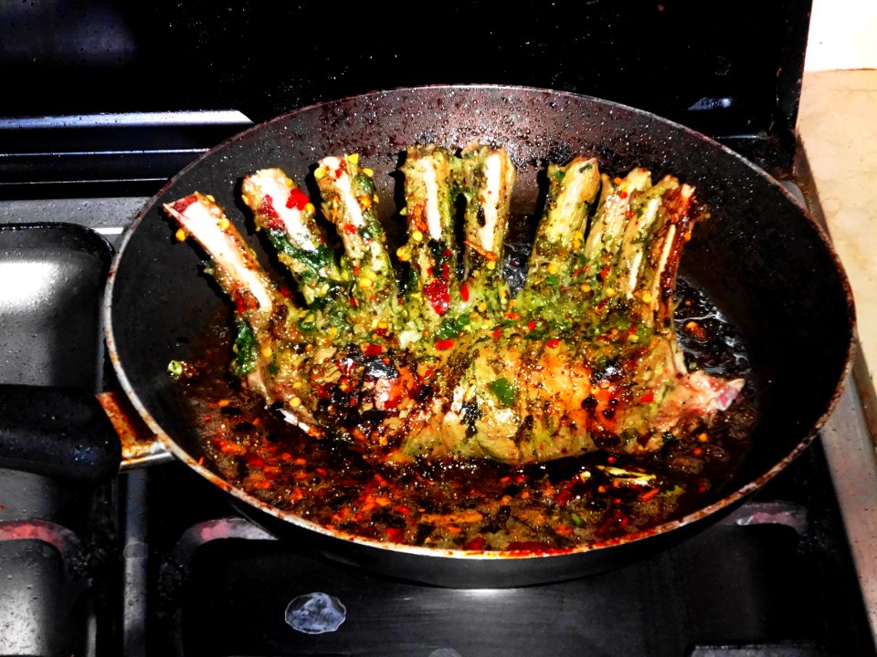 Rack of Lamb during Frying in Oil