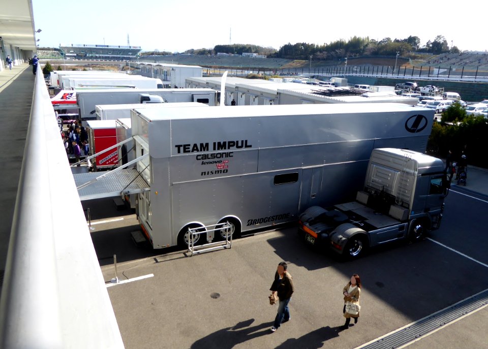 Racing automobile transport trucks at Suzuka Fan Thanksgiving Day 2015