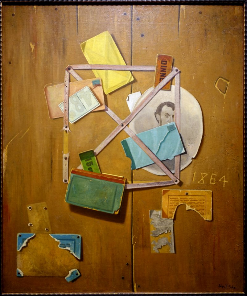 Rack Picture with Portrait of Lincoln, by John Frederick Peto, c. 1904, oil on canvas - Portland Museum of Art - Portland, Maine - DSC04263