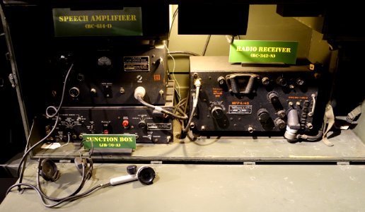 Radio Receiver BC-342-N (Farnsworth Television & Radio Corp), Speech Amplifier BC-614-D (Hallicrafters), and Junction Box JB-70-A (Hallicrafters) - National Electronics Museum - DSC00245