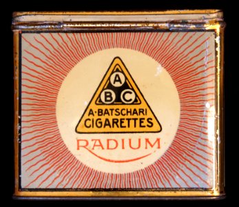 Radium red cigaretets tin, back