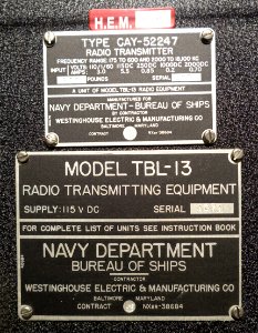 Radio Transmitter Model TBL-13, US Navy, Westinghouse - National Electronics Museum - DSC00254