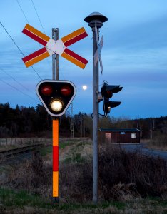 Railway signals and full moon