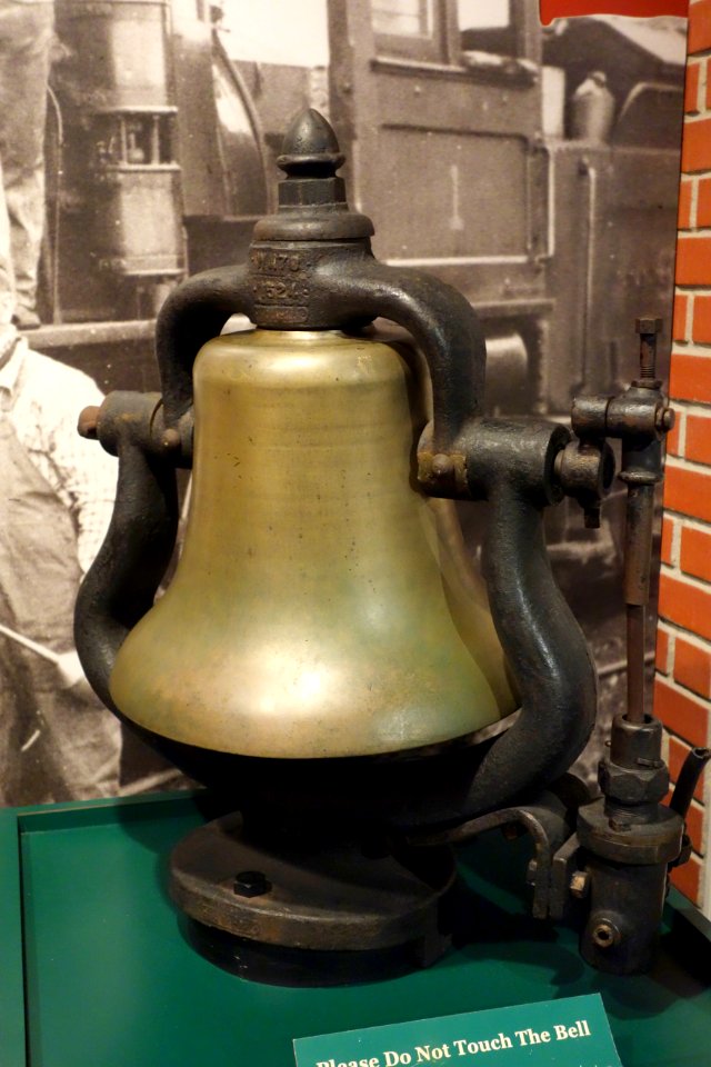 Railroad engine bell, used on Chicago and North Western Railway Company locomotive, late 1800s - Wisconsin Historical Museum - DSC03299