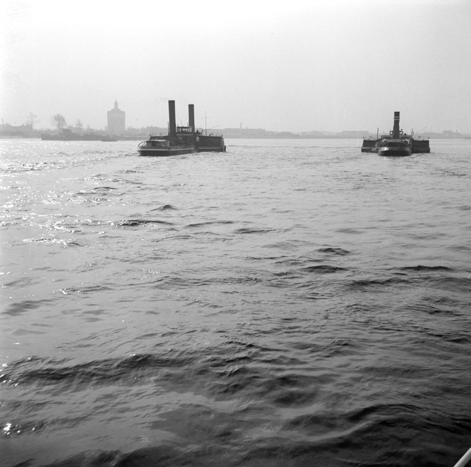 Rader-sleepboten op de Maas ter hoogte van IJsselmonde bij Rotterdam, Bestanddeelnr 254-0917