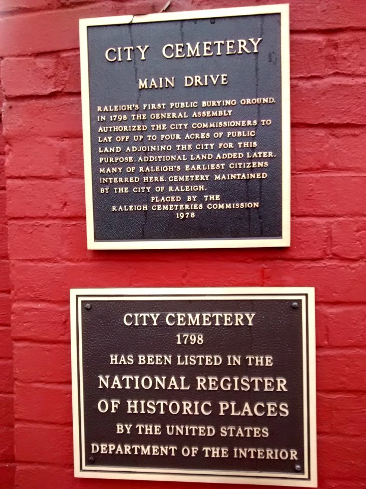 Raleigh City Cemetery plaque