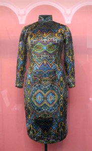 Qipao 1960-70, printed velvet. V&A Museum