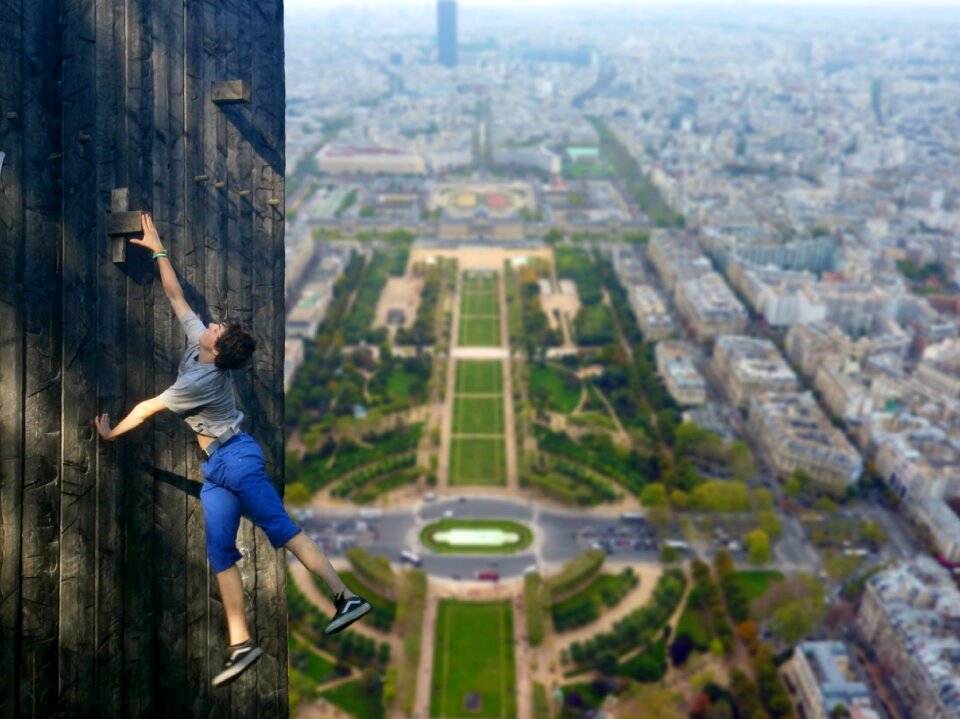 Courageous no fear of heights dangerous