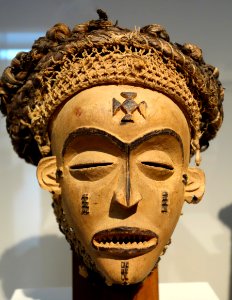 Pwo mask, Angola, Chokwe people, view 2, mid 20th century, wood, raffia, twine - Chazen Museum of Art - DSC01740