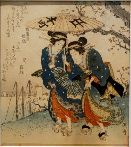 Rain at Gotenyama, by Keisai Eisen, Edo period, 1800s AD, print - Ishikawa Prefectural Museum of Traditional Arts and Crafts - Kanazawa, Japan - DSC09575