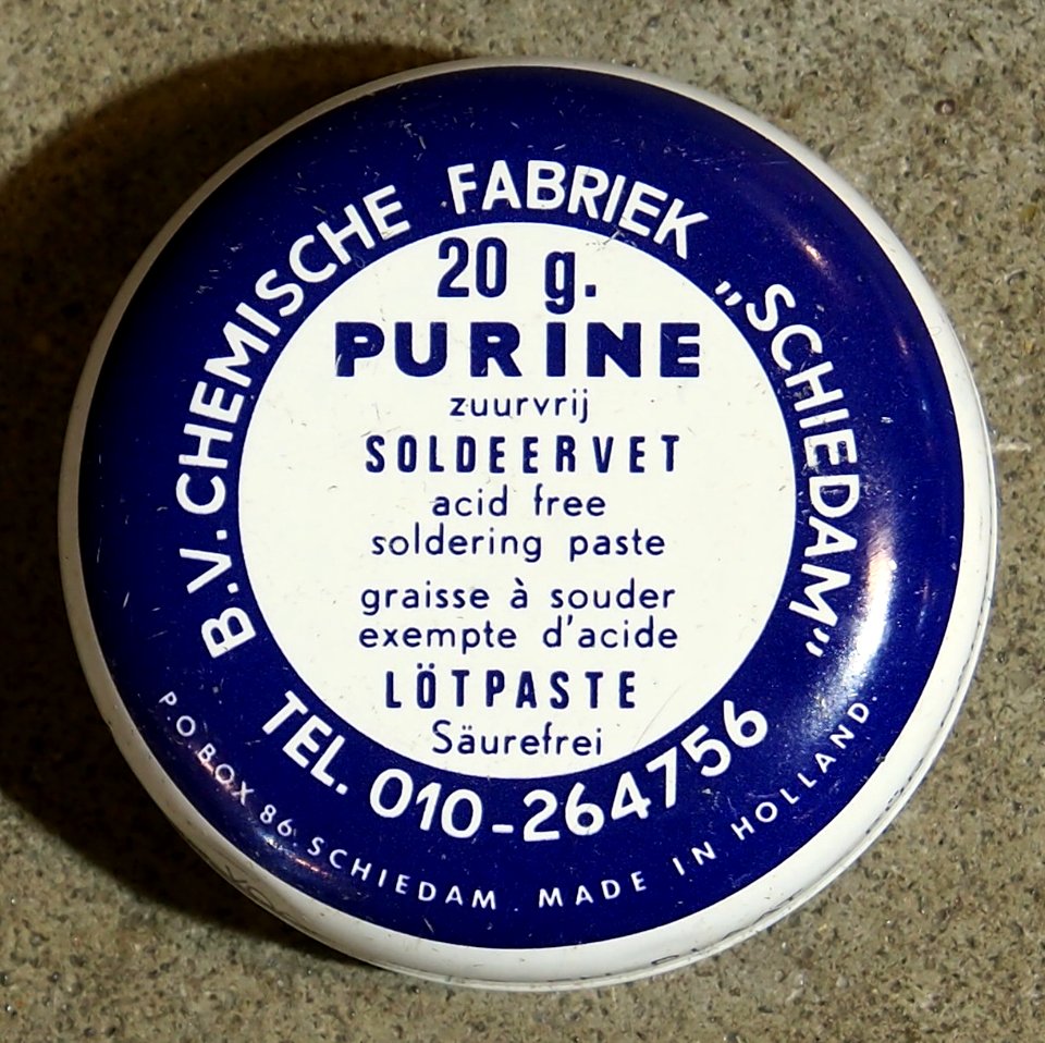 Purine soldeervet, loetpasete, BV Chemische Fabriek Schhiedam