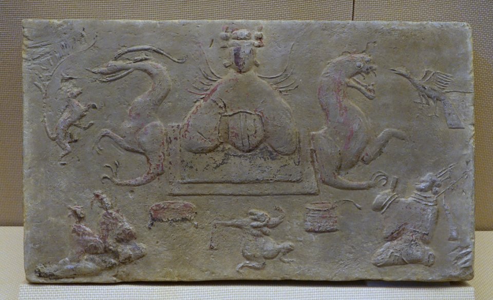Queen of the West Heaven, China, unearthed at Xinnong, Xindu District, Chengdu City, Eastern Han dynasty, 25-220 AD, tomb tile - Sichuan Provincial Museum - Chengdu, China - DSC04797