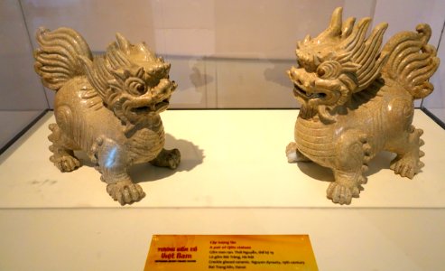 Qilin statues, Bat Trang kiln, Hanoi, Nguyen dynasty, crackle glaze ceramics - National Museum of Vietnamese History - Hanoi, Vietnam - DSC05411 photo