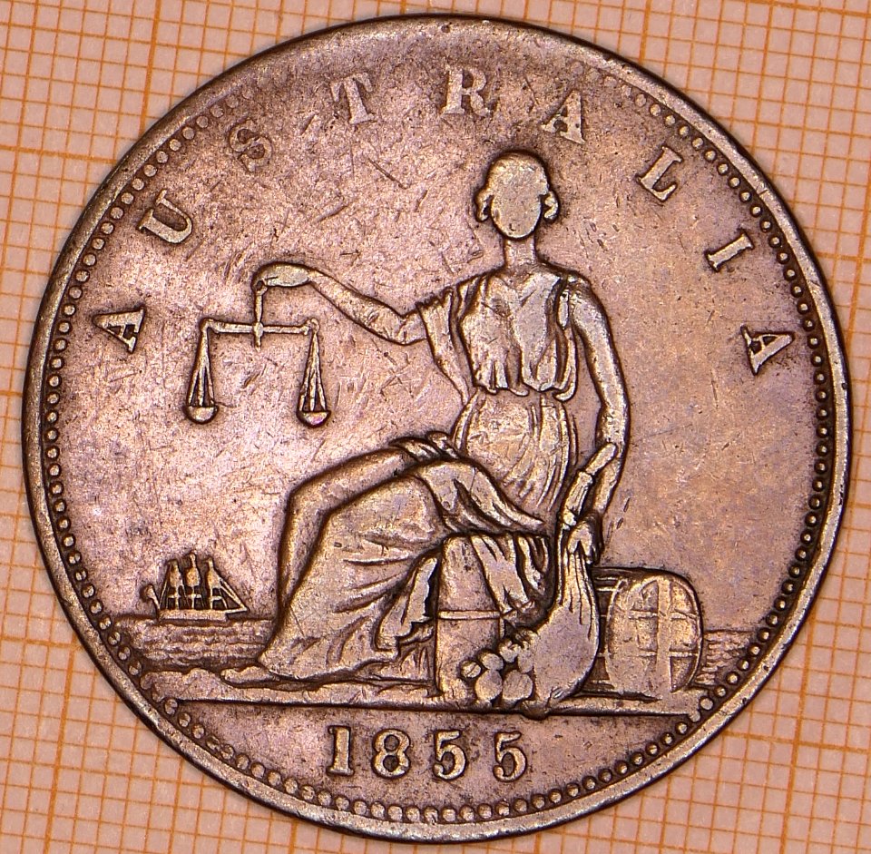 R557 Australian Penny Token, 1855, A. Toogood, Pitt & King Street, Sydney - reverse